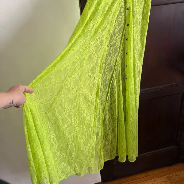 URBAN OUTFITTERS Connie Neon Yellow Lace Button Front Maxi Dress | Small - Image 6