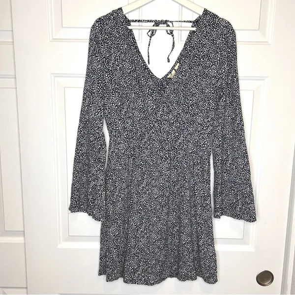 ROXY Blind‎ Dreams Dress Long Sleeve V Neck Floral Mini Flared Sleeve Small - Image 2