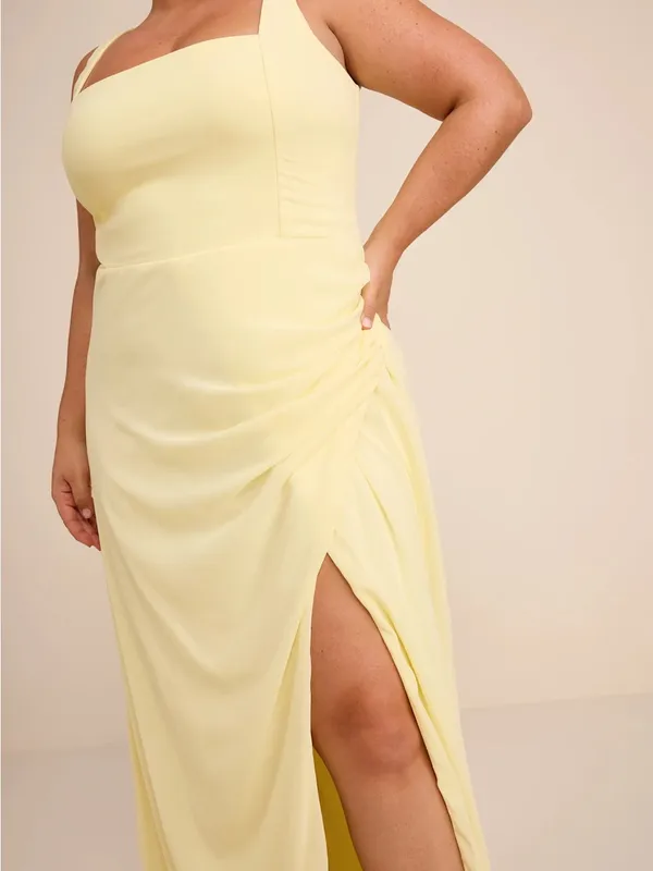 Lulus Glamorous Disposition Light Yellow Ruched Maxi Dress Size Small NWT - Image 6