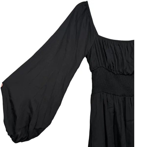 NWT‎ Lulus Long Sleeve Smocked Waist Midi Dress Black Size XS Babydoll Milkmaid - Image 12