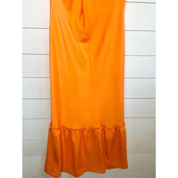 Karl Lagerfeld Paris Orange Spaghetti Straps Ruffled Bottom Cowl Slip Dress 12 - Image 7