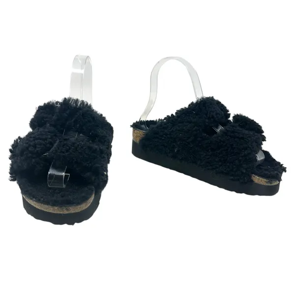 Birkenstock Papillio Arizona Big Buckle Shearling Sandals Teddy Black Size 36‎ - Image 4