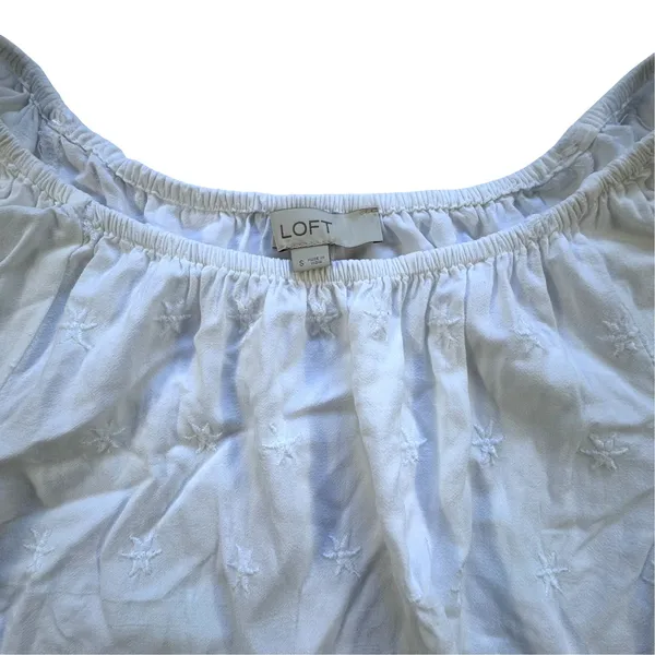 LOFT White Eyelet Crochet Lace Peasant Blouse Womens Small Scoop Neck Top Stars - Image 3