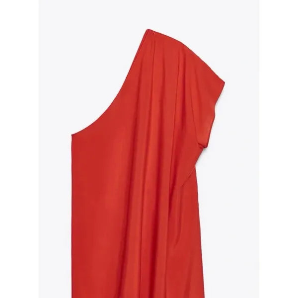Zara Red Asymmetric Flowing Cape One Shoulder Top Lyocell XL 2010/789/649 - Image 3