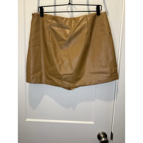 Abercrombie Fitch Women L Light Brown Skirt Short Vegan Leather Casual Cocktail - Image 3