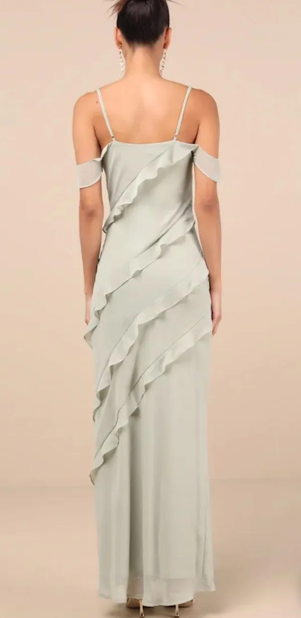 Lulus Elara light sage ruffled maxi dress - Image 2