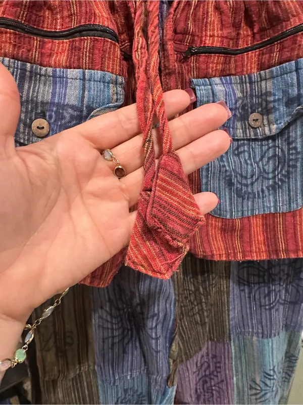 Hippie Patchwork Cotton Pants – Size Small Red - Image 5