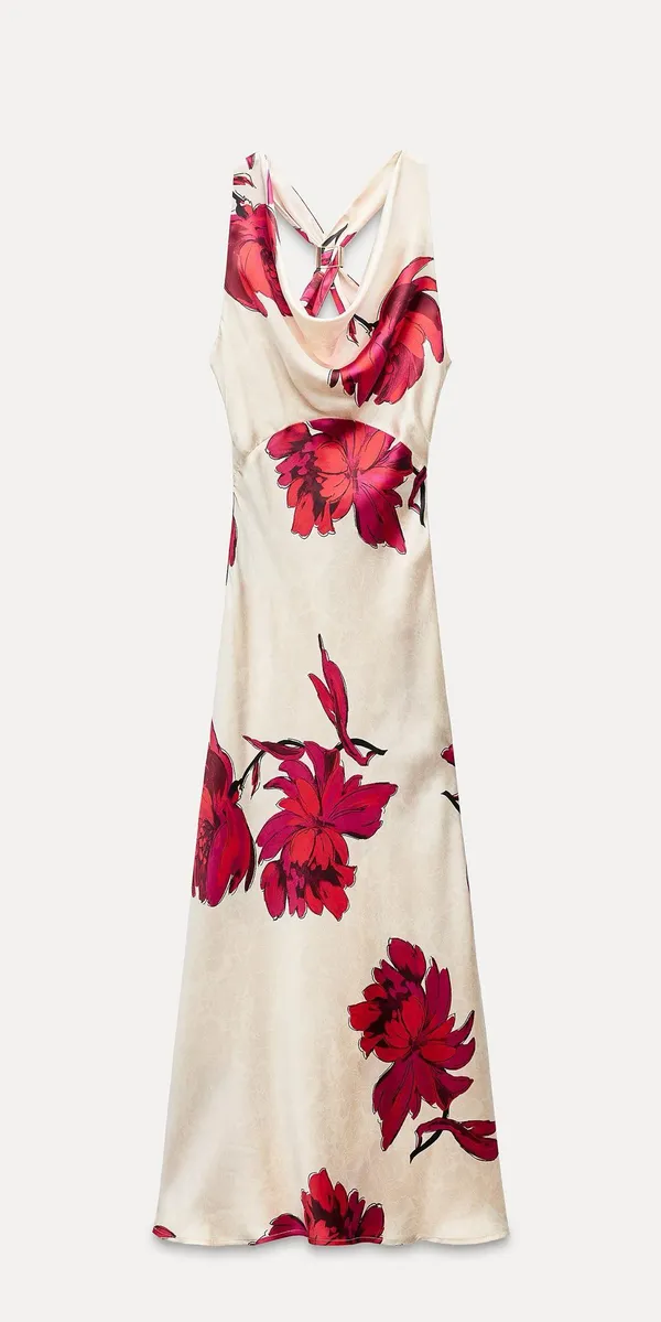 Zara dress maxi satin cowl plunge neck floral boho wedding evening party bodycon - Image 9