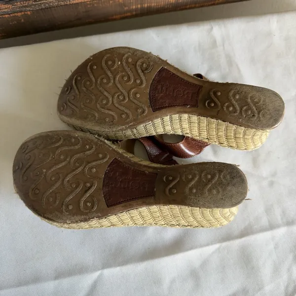 Born Brown Leather Woven Espridrille Wedge‎ Platform Sandal Women 6 US. 36.5 EU - Image 8