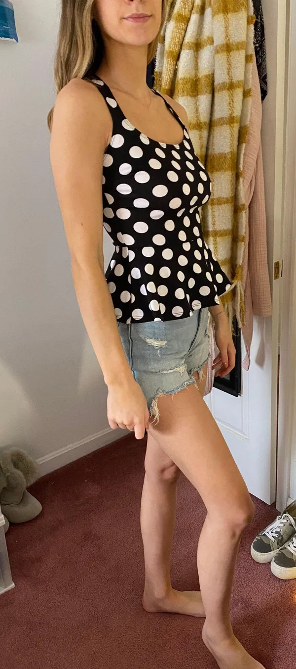 Black With White Polka Dot Peplum Top Size XS - Image 4