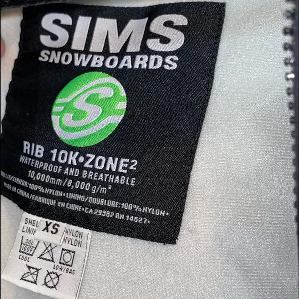 SIMS Snowboard RIB 10K Zone 2 XS Hooded Ski Snow Winter Coat‎ Black White Green - Image 8