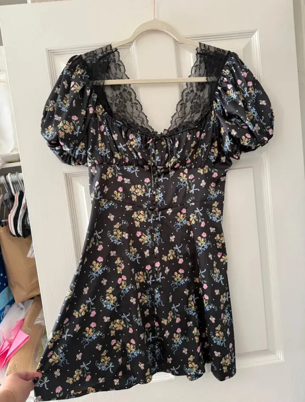 For Love And Lemons August Floral Bow Satin Lace Trim Mini Dress - Image 3