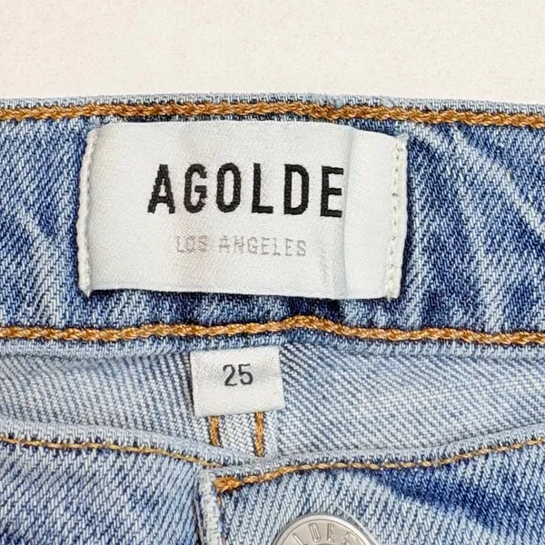 AGOLDE Nico High Rise Straight Leg Jeans Light‎ Wash Distressed Raw Hem Size 25 - Image 7