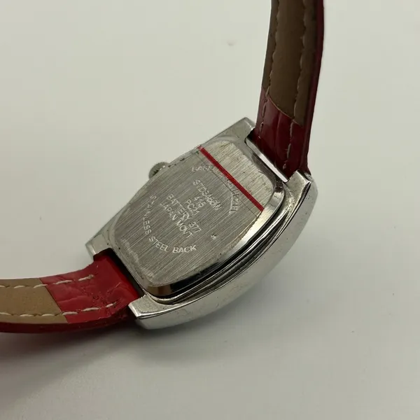 Studio Time Mother Pearl Crystals Red Band Women’s Watch Working New Battery - Image 6