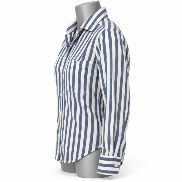Aerie Blue White Striped Button Down Shirt Long Sleeve Pocket Top Womens XS - Image 2