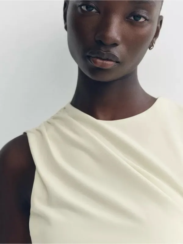 Zara Cream Sleeveless Ruched Mini Dress - Image 7