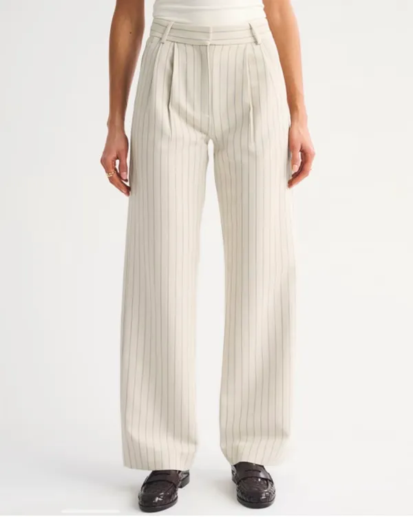 Abercrombie & Fitch Cream Pinstripe Wide-Leg Pants - Image 2