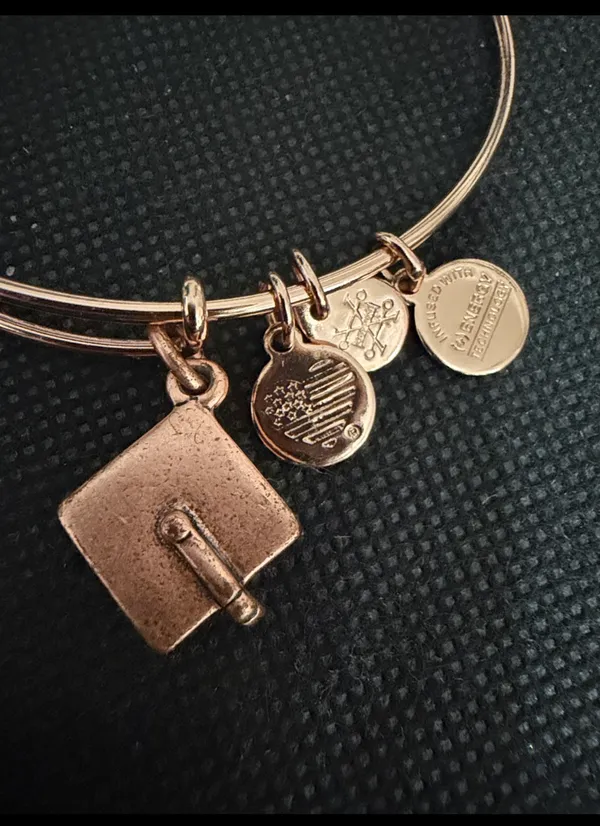 Vintage Alex & Ani Rose Gold-Tone Bracelet with Graduation hat charm. excellent used condition. Measurements approximately 2 1/2”. Non-smoking home. Priced to sell at as is condition. Don’t like my price, make a reasonable offer! - Image 4