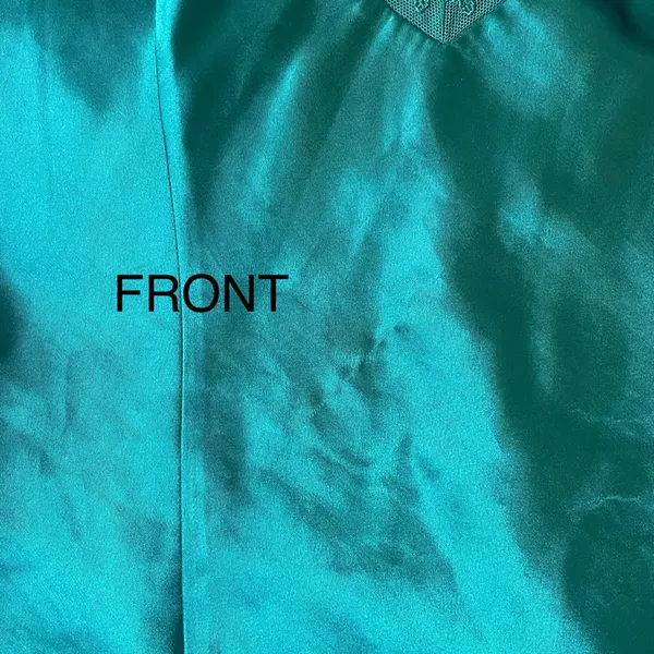 Emerald Green Satin Midi Slip Dress Lace Vintage Size Medium Lingerie Nightie - Image 5