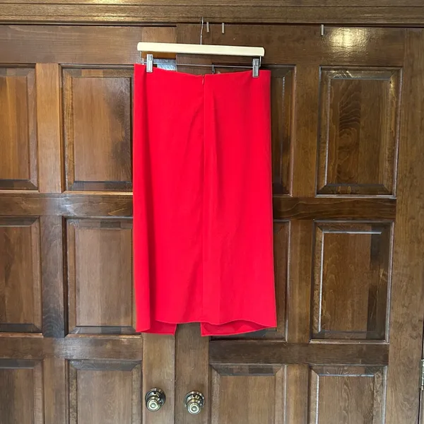 Zara Red Ruffle Midi Skirt M Medium NWT Ruched Draped High Waist Elegant Holiday - Image 4