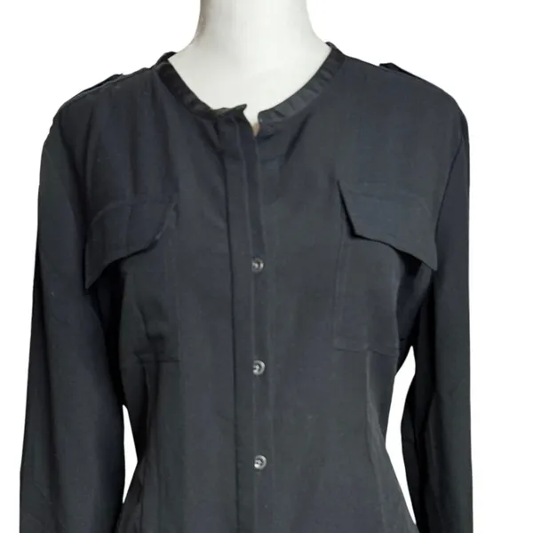 Calvin Klein Black Crepe Button Down Blouse Medium Relaxed Fit Office Minimalist - Image 3