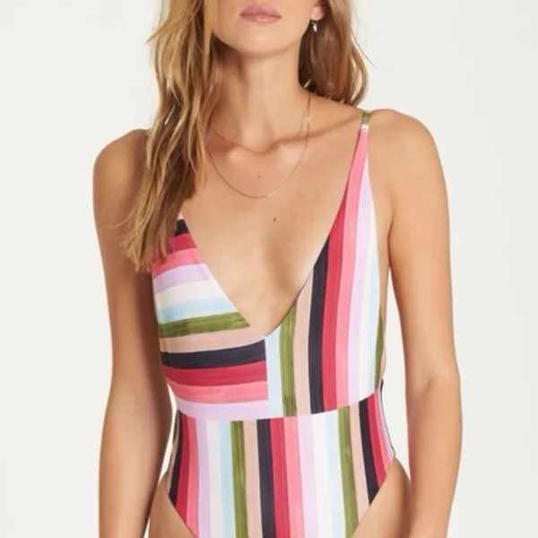 NWT Billabong Sun Quest One Piece Swimsuit Red Pink Multi Stripe Size XL New - Image 5