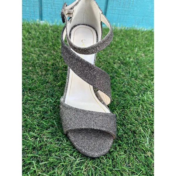 Caparros Karissa Black Silver Metallic Strappy Stiletto Sandals Heels Womens 7.5 - Image 2