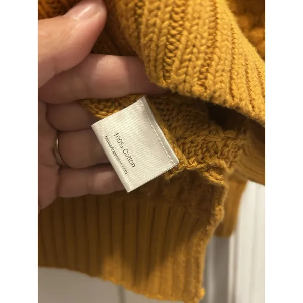 Love Hanna Pointelle Knit Sweater Women’s Size Small Mustard Yellow Gorp Nature - Image 4
