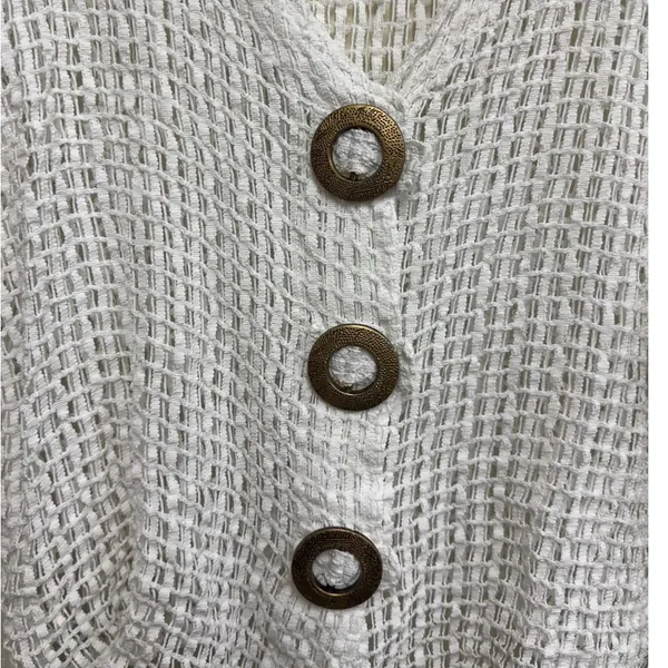 Frazzle Cardigan Womens XL White Open Weave Cotton Boho Big Button Lagenlook - Image 5