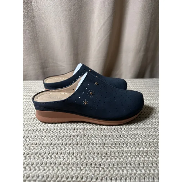 Shieiver Women Black Perforated Floral Studded Slip On Clog Mules Size 7.5 (38) - Image 2