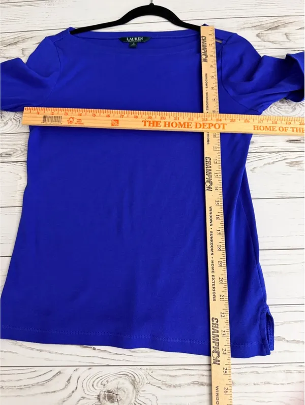 Lauren Ralph Lauren Women’s M Cobalt Blue Gold Zip Boat Neck Cuff Sleeve Top - Image 5