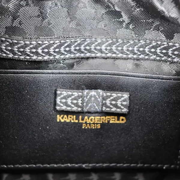 Karl Lagerfeld Paris Charlotte Crossbody Leather Black Gold Chain‎ Round Pattern - Image 5