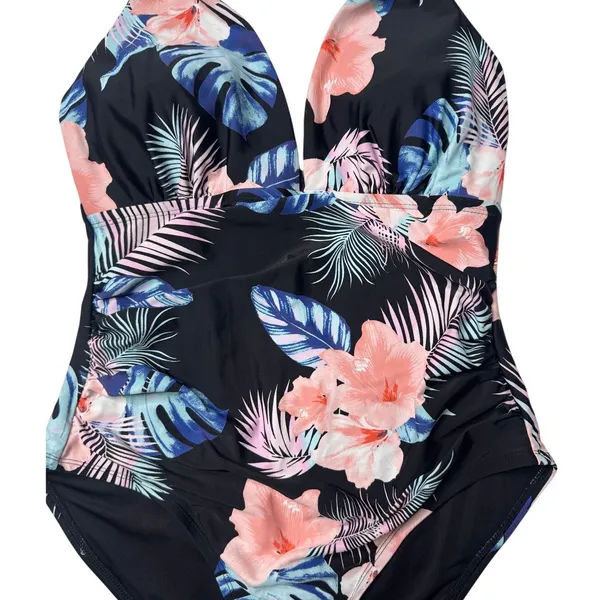 DKNY One Piece Swimsuit Tropical Floral Halter Tummy Control M Est. - Image 4