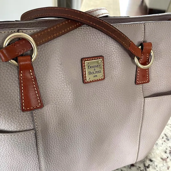 Dooney & Bourke Pebbled Leather Tote Light Pink Purple Brown‎ Trim Shoulder Bag - Image 3