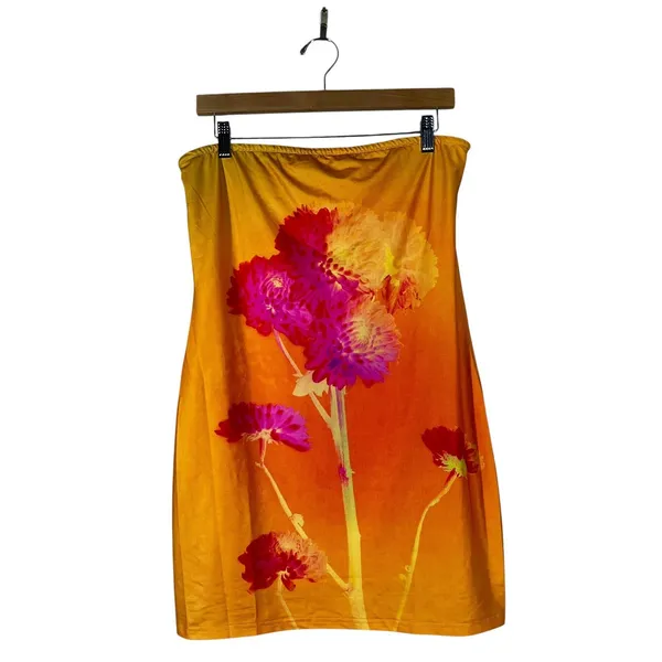 NWT Peppermayo Caroline Floral Mini Dress Orange Strapless Tube Bodycon Size 10 - Image 2