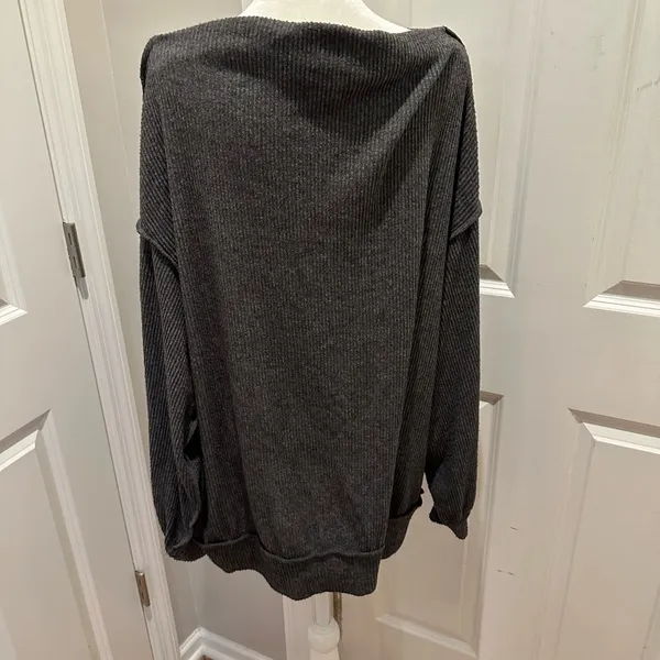 We The Free Free people waffle knit grey thermal crewneck small pullover - Image 3