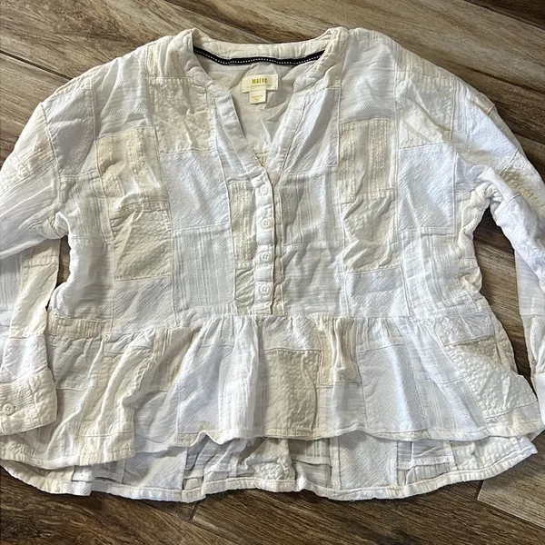 Anthropologie Maeve white and creme patchwork blouse - Image 4