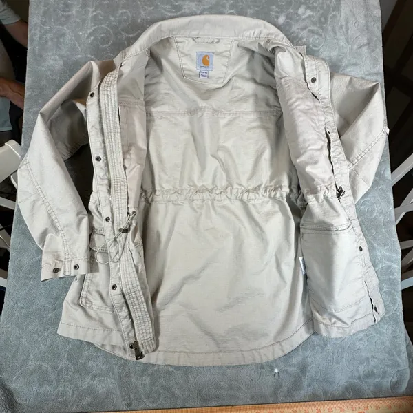 Carhartt Womens Medium Tan Ripstop Utility Field Jacket Chore Coat Beige Canvas - Image 13