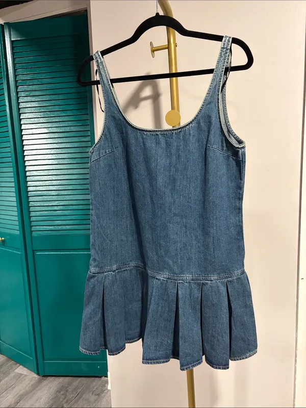 New With Tags small Wash Denim Pleated Dress Country Summer Preppy ZARA - Image 4