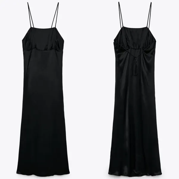 Zara MIDI SLIP SATIN DRESS Straight Neck w/ Spaghetti Straps Black Size S NEW - Image 10