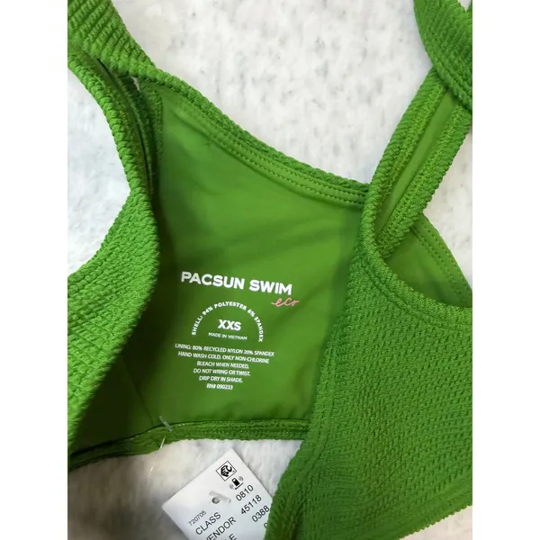 PacSun Swim Eco Green Textured Smocked V-Neck Bikini Top XXS‎ New With Tags - Image 5