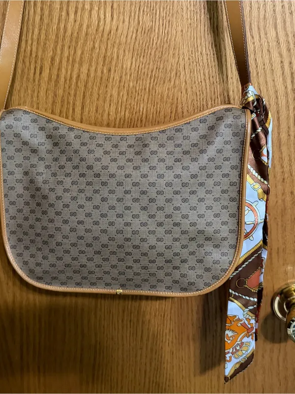 Gucci Monogram Crossbody Bag with Scarf Accent vintage - Image 4