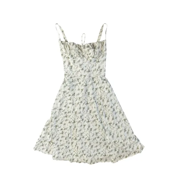 Cottagecore Whimsical Sundress Green White Lace Up Back Corset A-Line Mini Small - Image 2
