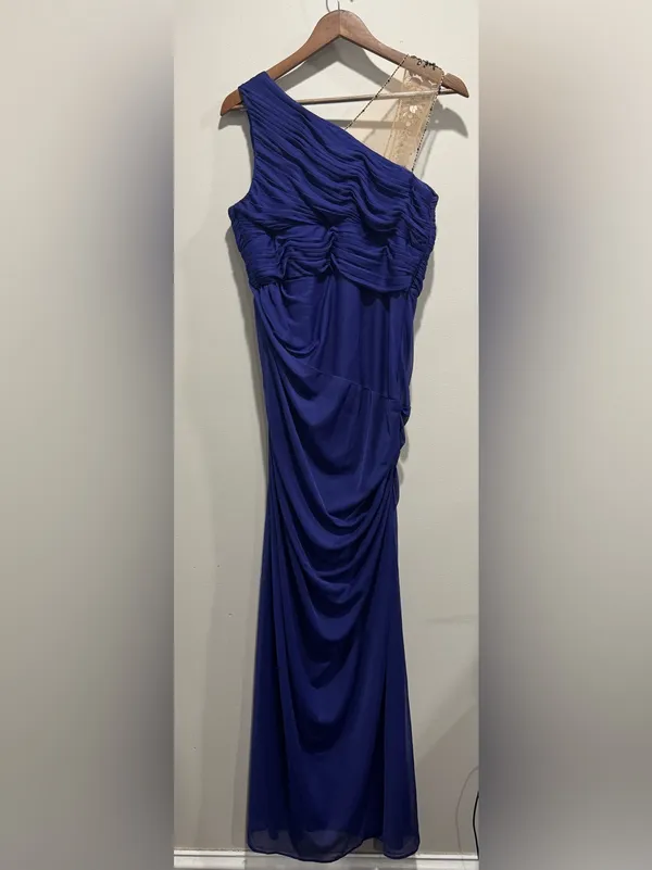 Adrianna Papell E! Red Carpet Royal Blue One Shoulder Gown 10 Embellished Dress⁠ - Image 4