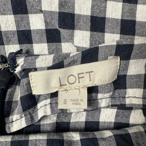Loft Navy Blue Gingham Cotton Faux Wrap Preppy Casual Summer Mini Skirt‎ Size 8 - Image 2