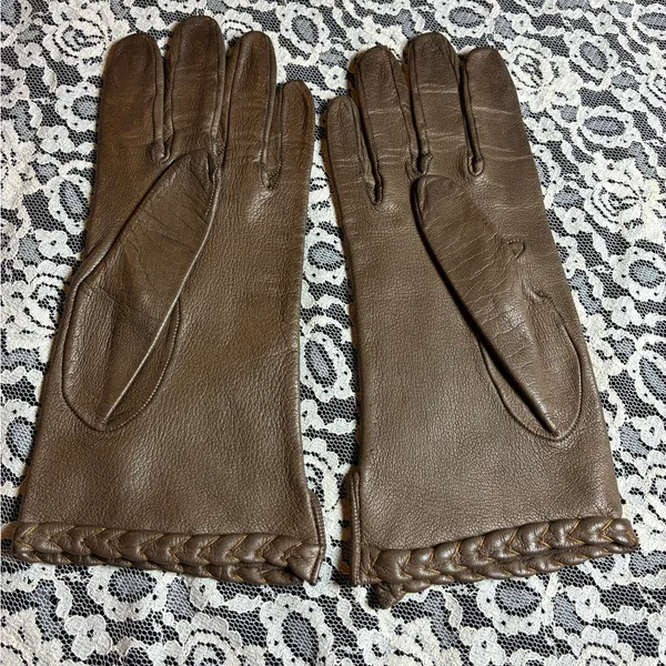 Vintage Brown Leather Gloves Size 6 - Image 3