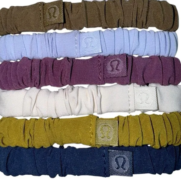 6 Pack Lululemon Skinny Scrunchie Artifact Pastel Blue Vintage Plum White Opal…. - Image 3