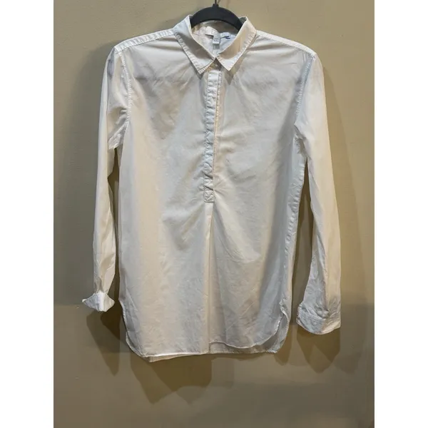 AYR Top Womens Small Half Placket‎ Button Front Long Sleeve White Poplin Tunic - Image 3
