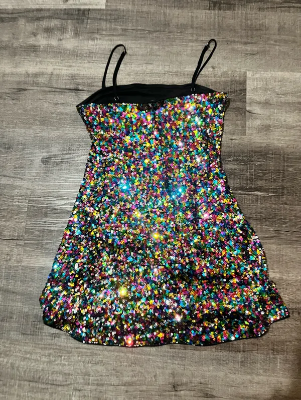 LULUS Spotlight Shimmer Black Multi Sequin Mini Skater Dress - Image 6