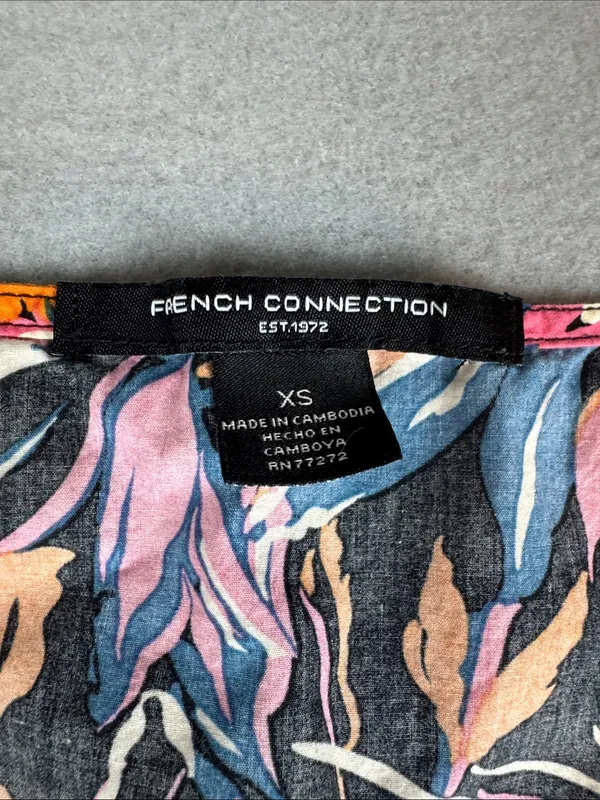 French Connection Floral Midi Dress in Black with Pink & Orange Print Size: XS - Image 2